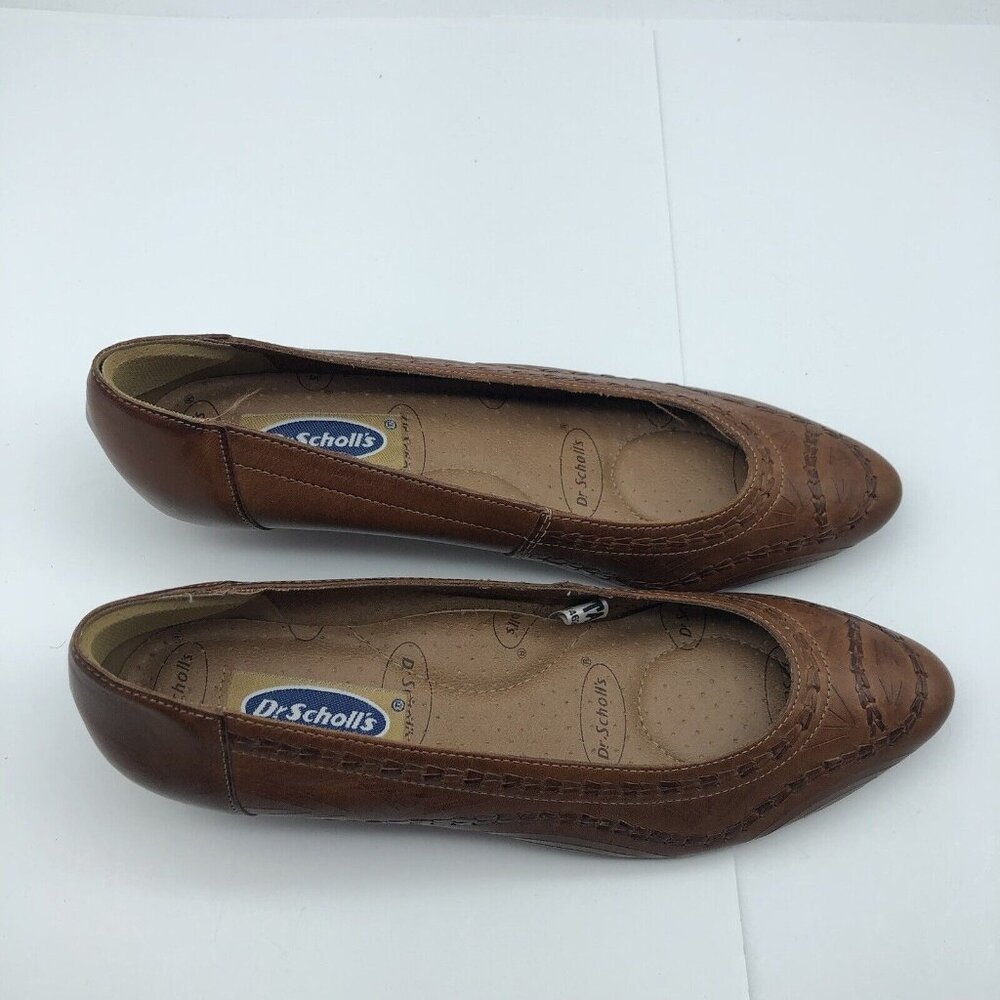 Dr Scholls brown leather embroidered slip on pumps kitten heel sz 9 - Picture 7 of 11
